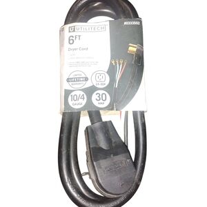 Utilitech Dryer Cord 6 ft 4 Prong Plug 10/4 Gauge 30 AMP 0333552, New